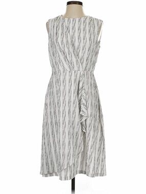 Calvin Klein Sleeveless Faux-Wrap Dress, white/black striped, knee-length, Size